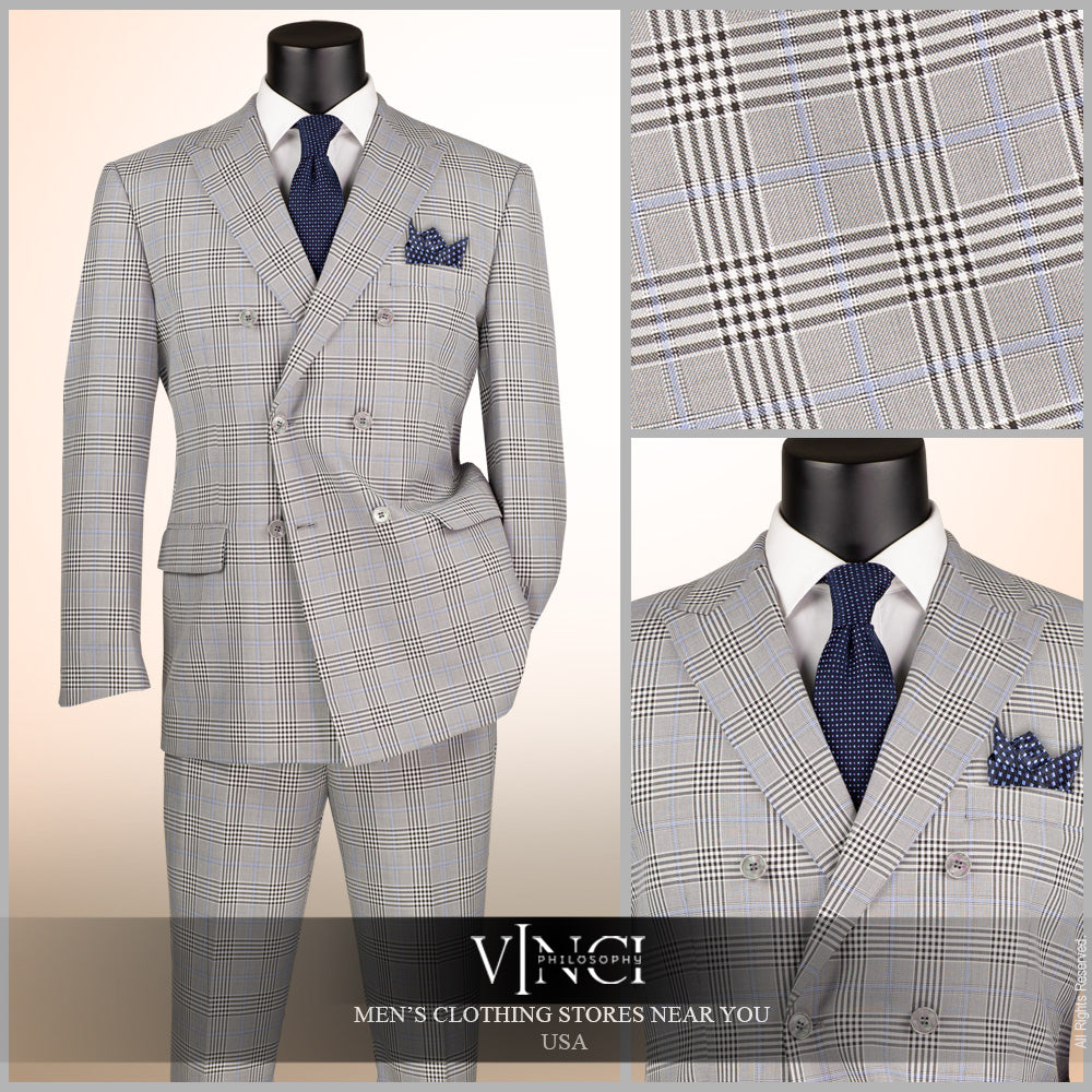 Vinci Classic Fit Executive Double Breasted Suit (Gray)