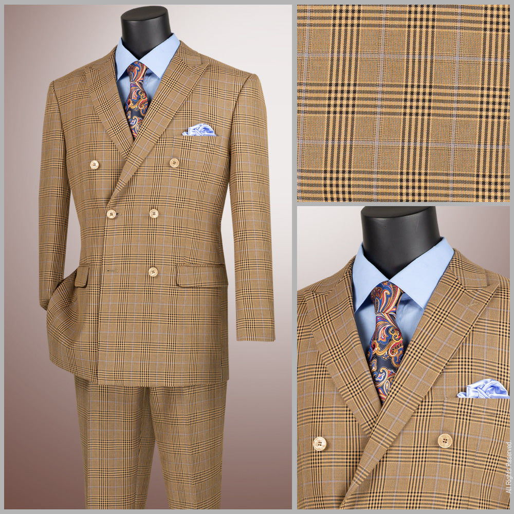 Vinci Classic Fit Executive Double Breasted Suit (Mocha)