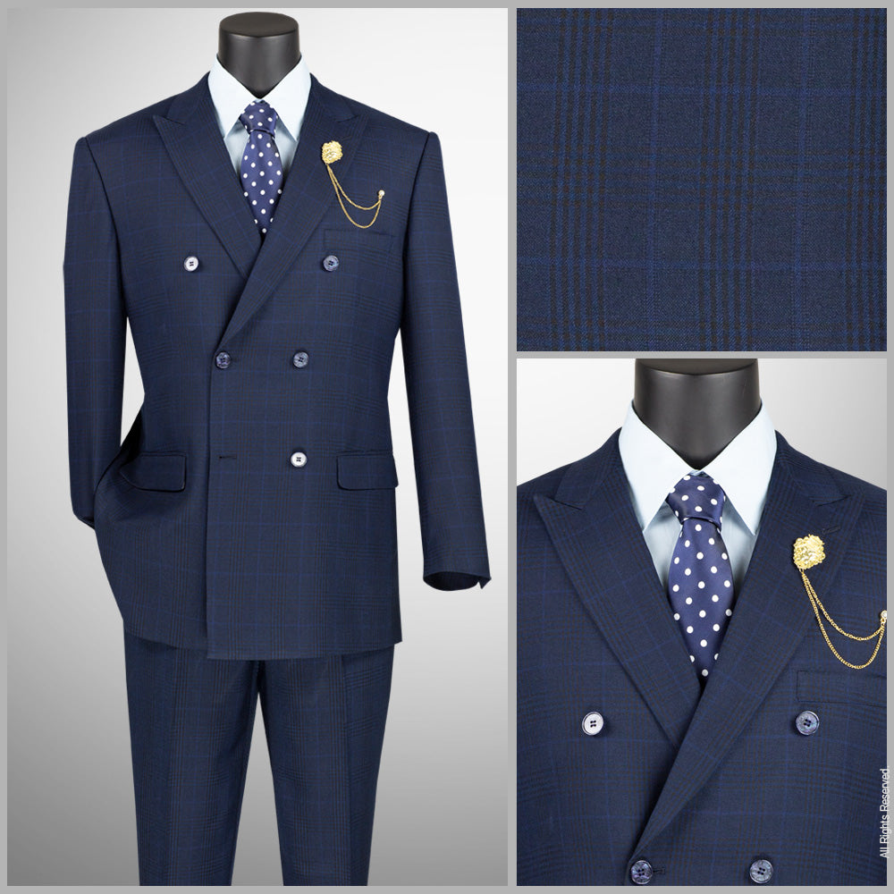Vinci Classic Fit Executive Double Breasted Suit (Navy)