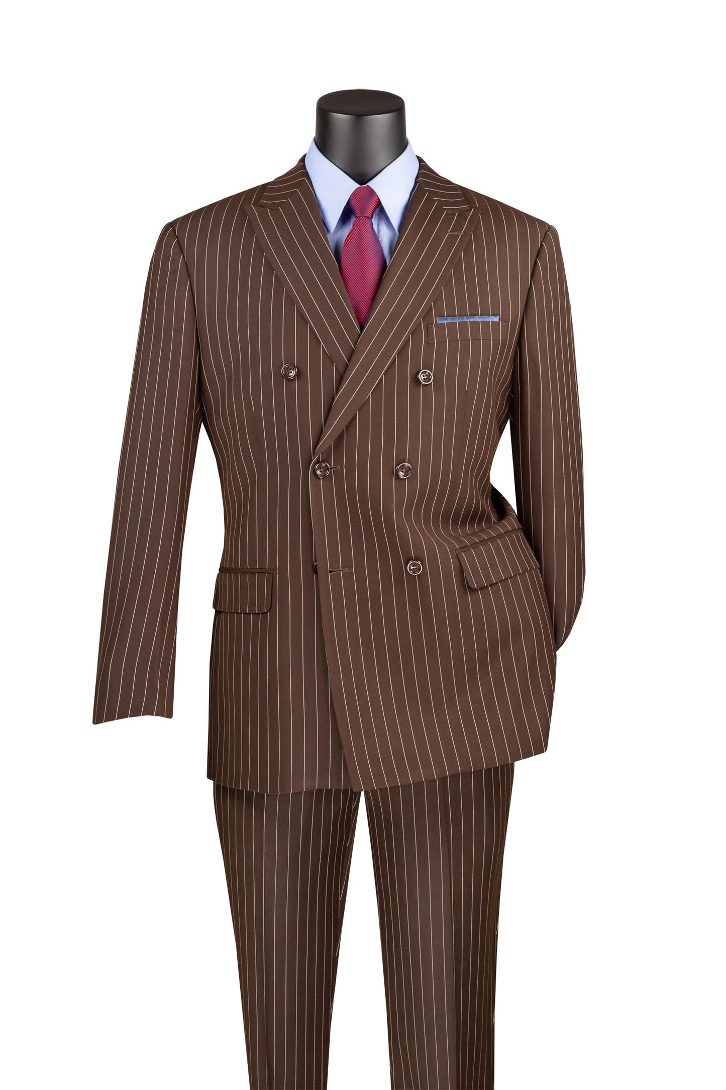 Vinci Classic Fit Executive Double Breasted Suit Gangster Stripe (Brown)