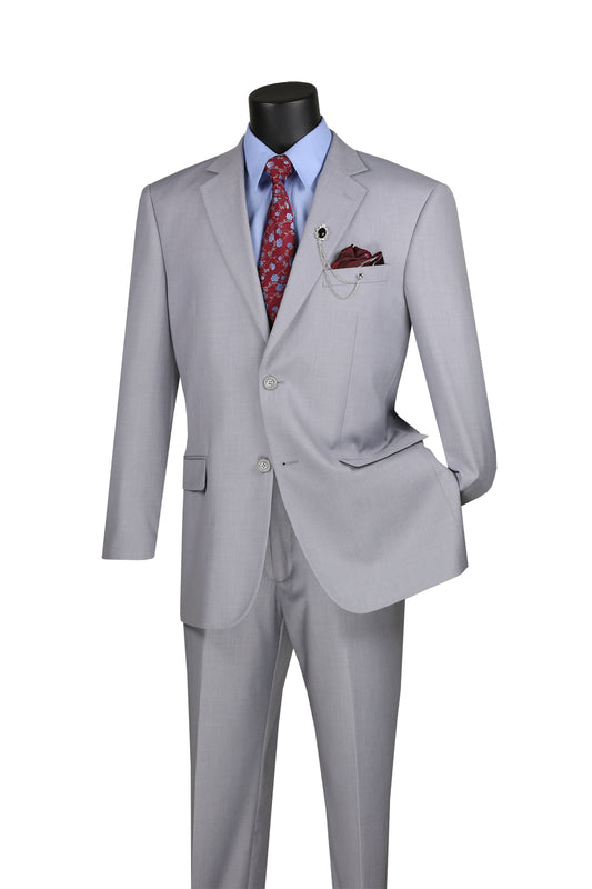 Vinci Executive 2pc Notch Lapel Regular Fit with 2″ Adjustable Waist Band Suit (Light Gray)