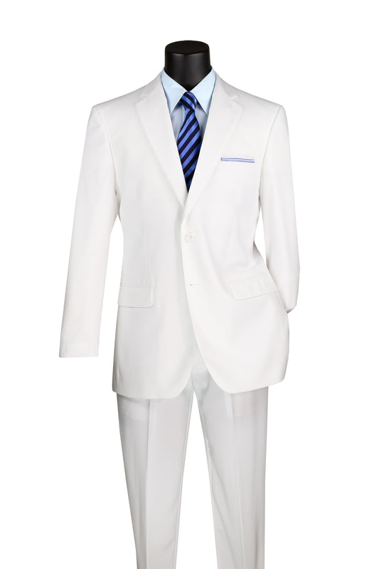 Vinci Executive 2pc Notch Lapel Regular Fit with 2″ Adjustable Waist Band Suit (White)