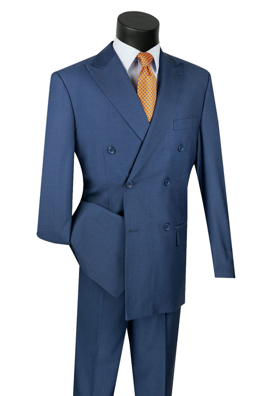 Vinci Classic Fit Double Breasted Suit w/Adjustable Waistband (Blue)
