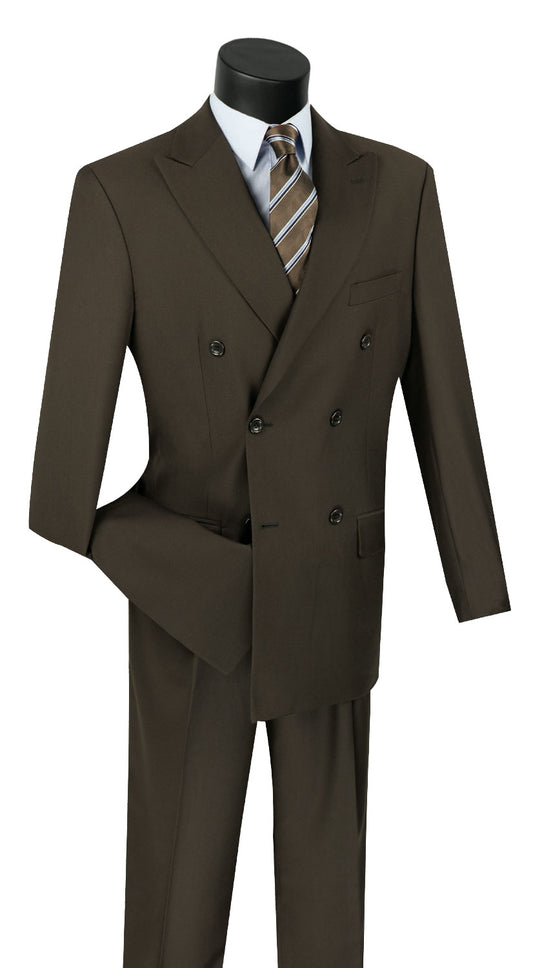 Vinci Classic Fit Double Breasted Suit w/Adjustable Waistband (Brown)