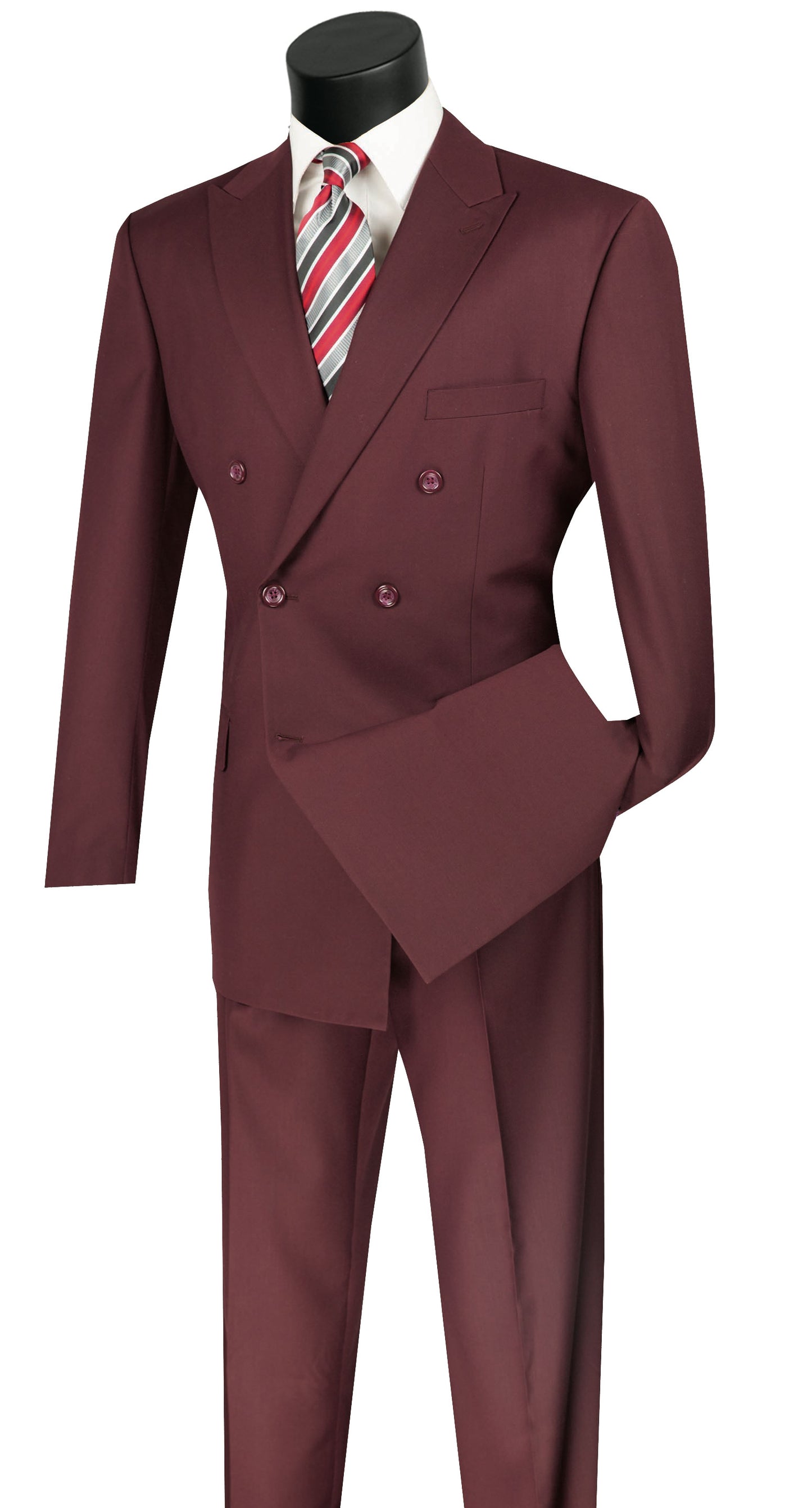 Vinci Classic Fit Double Breasted Suit w/Adjustable Waistband (Burgundy)