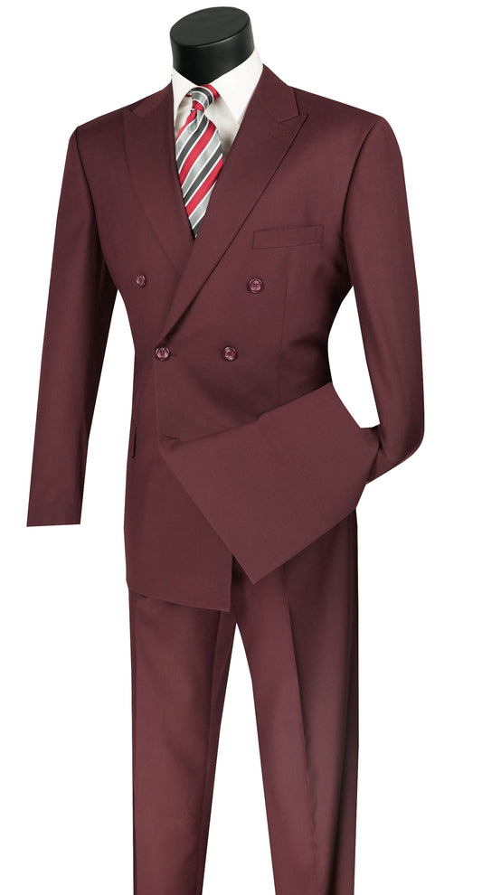 Vinci Classic Fit Double Breasted Suit w/Adjustable Waistband (Burgundy)