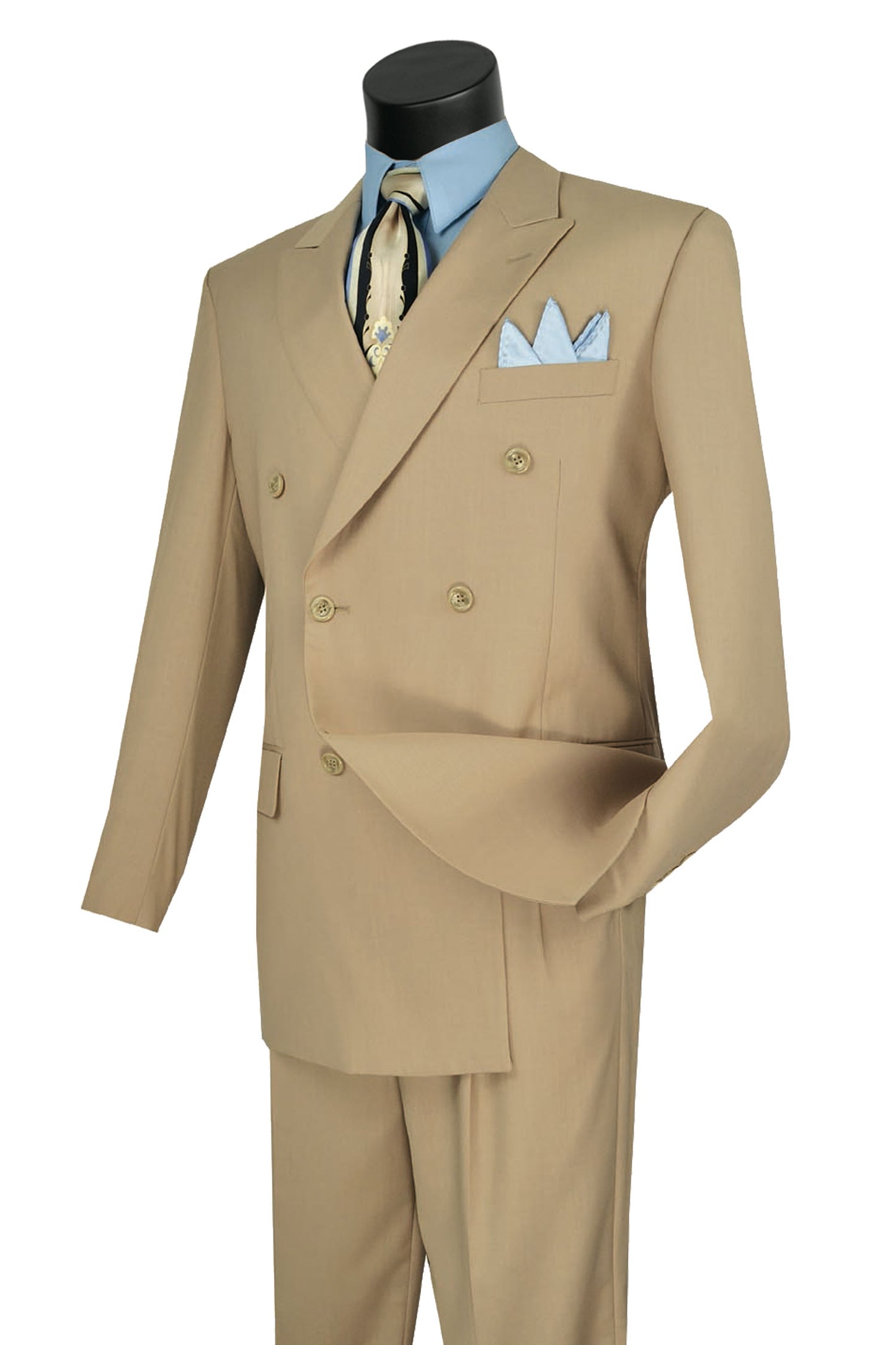 Vinci Classic Fit Double Breasted Suit w/Adjustable Waistband (Light Beige)