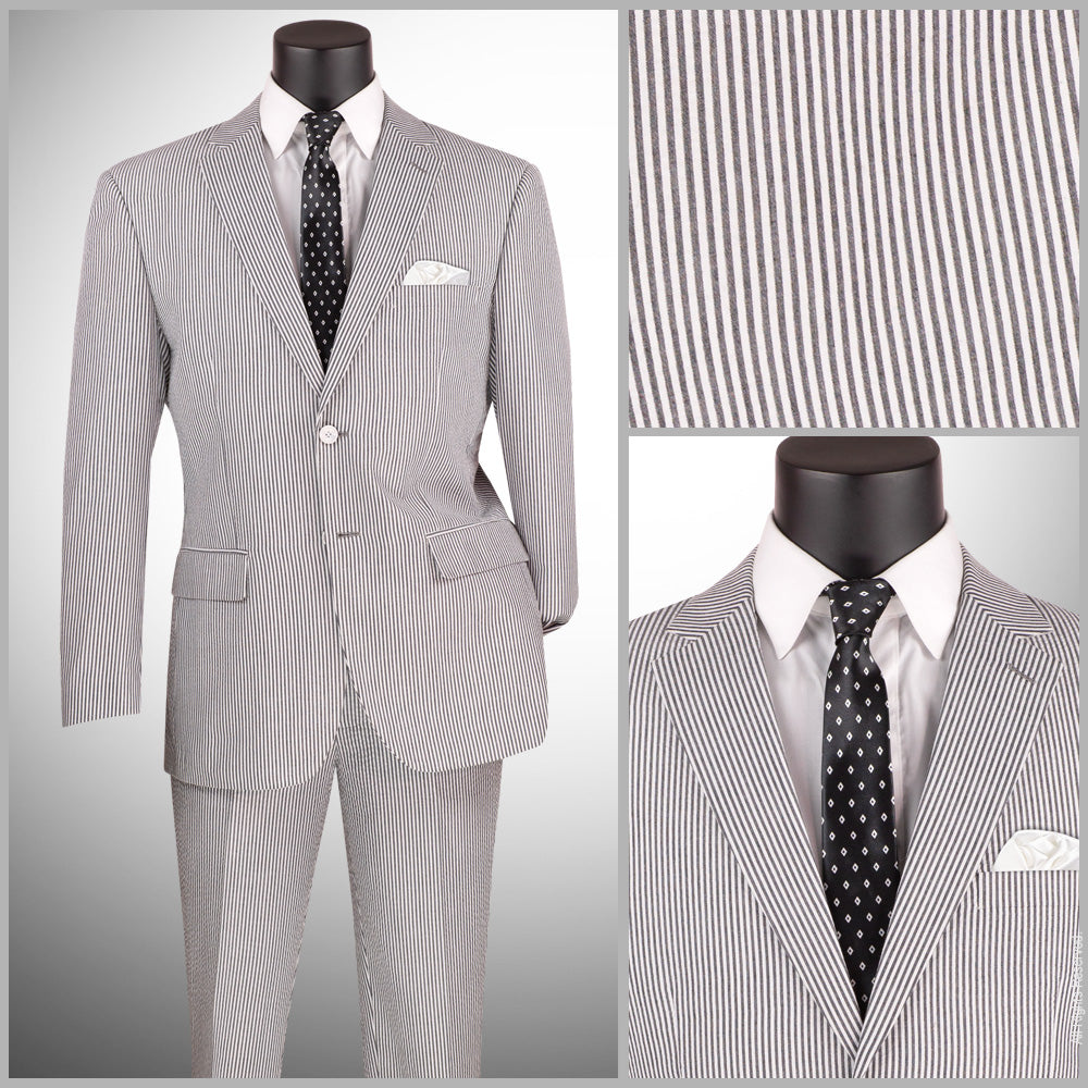 Vinci 2pc Modern Fit Seersucker Suit (Black)