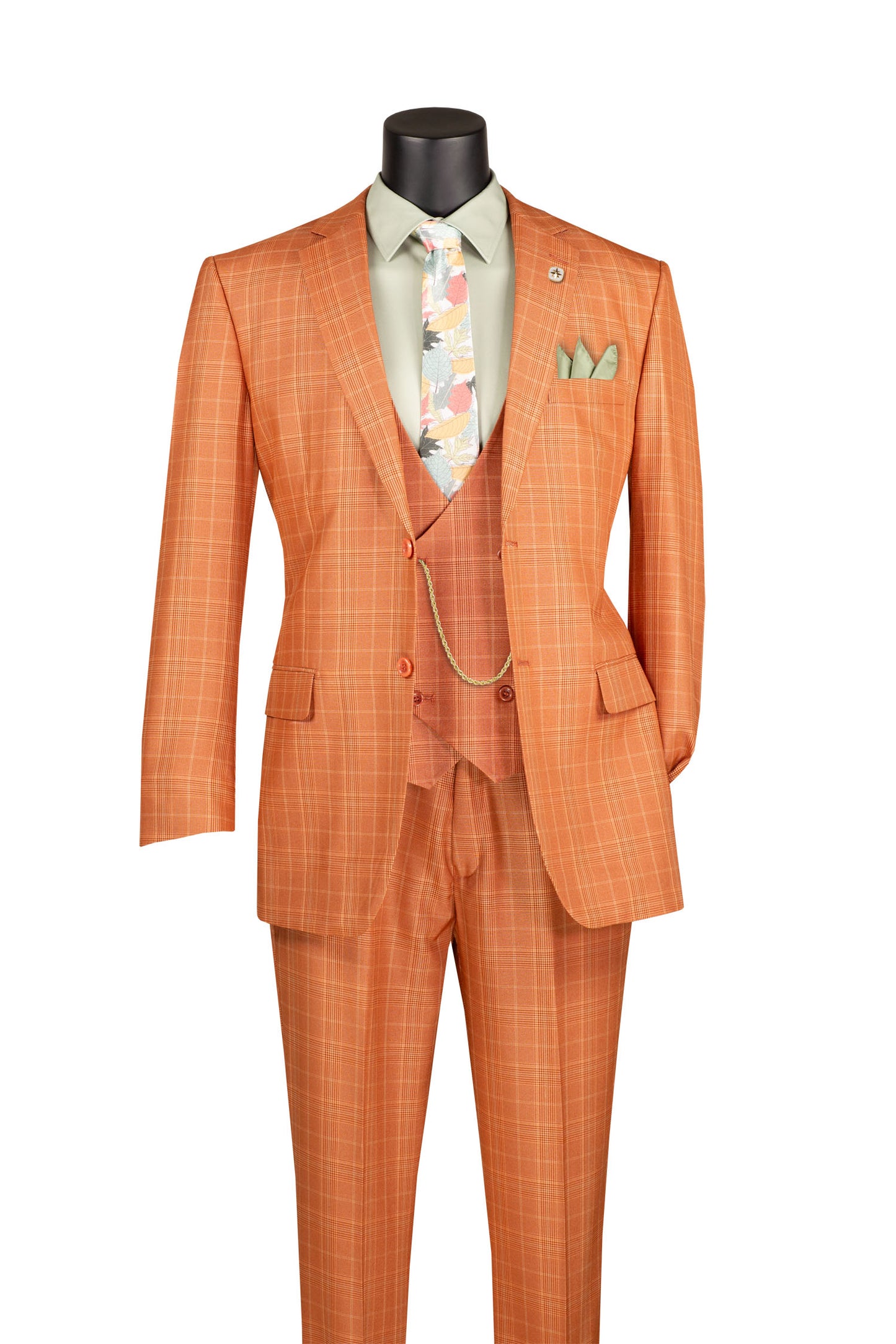 Vinci Classic Fit 3pc Plaid Suit (Rust)