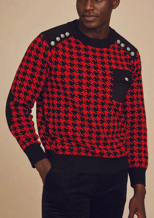Inserch Houndstooth Crewneck Sweater