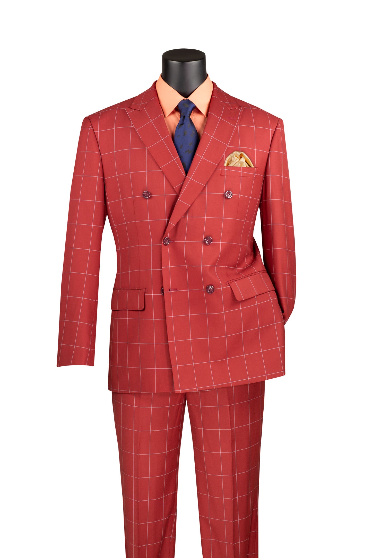 Vinci Double Breasted Modern Fit Windowpane Suit (Baked Apple)