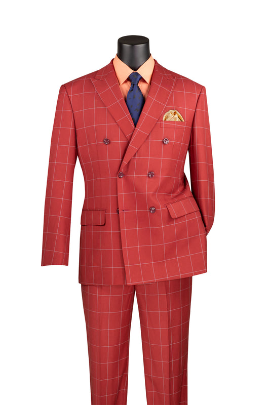 Vinci Double Breasted Modern Fit Windowpane Suit (Baked Apple)