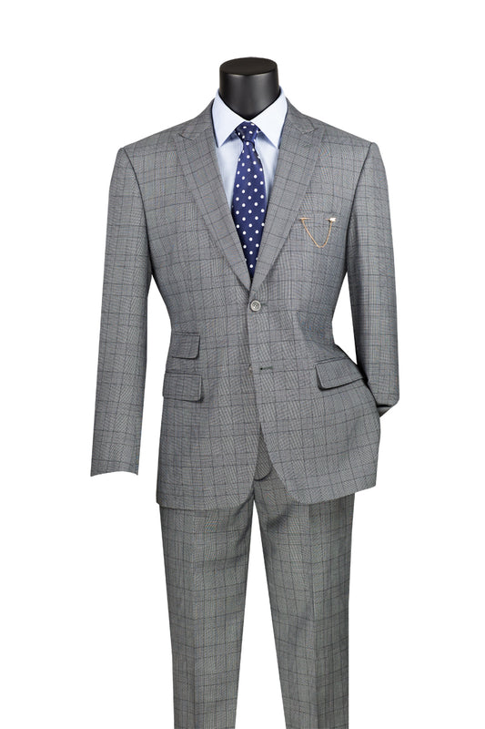 Vinci 2pc Modern Fit Windowpane Suit (Medium Gray)