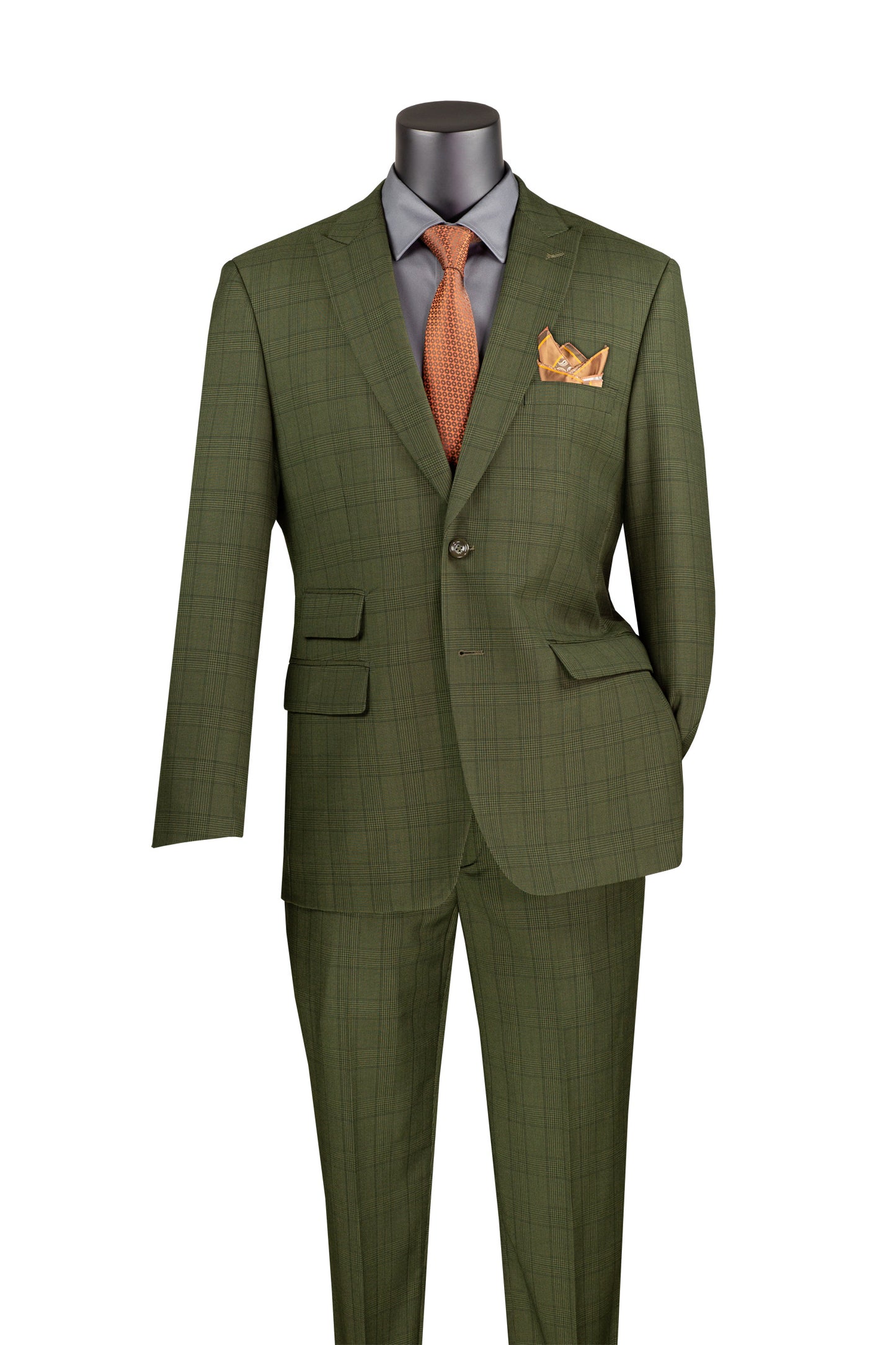 Vinci 2pc Modern Fit Windowpane Suit (Olive)