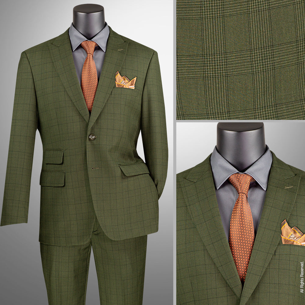 Vinci 2pc Modern Fit Windowpane Suit (Olive)