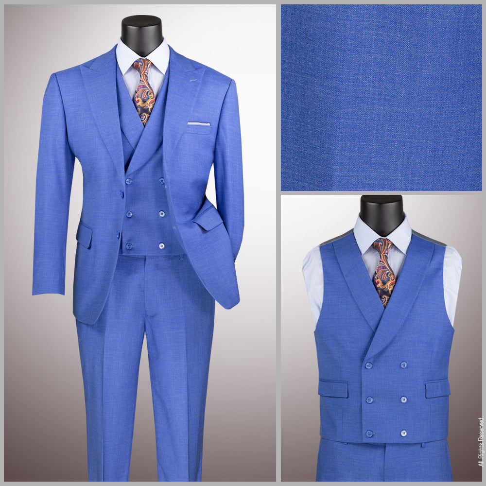 Vinci Modern Fit 3pc Stretch Suit w/Adjustable Waistband (French Blue)