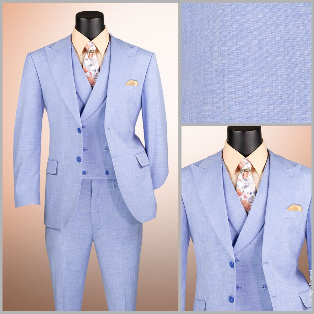 Vinci Modern Fit 3pc Stretch Suit w/Adjustable Waistband (Light Blue)