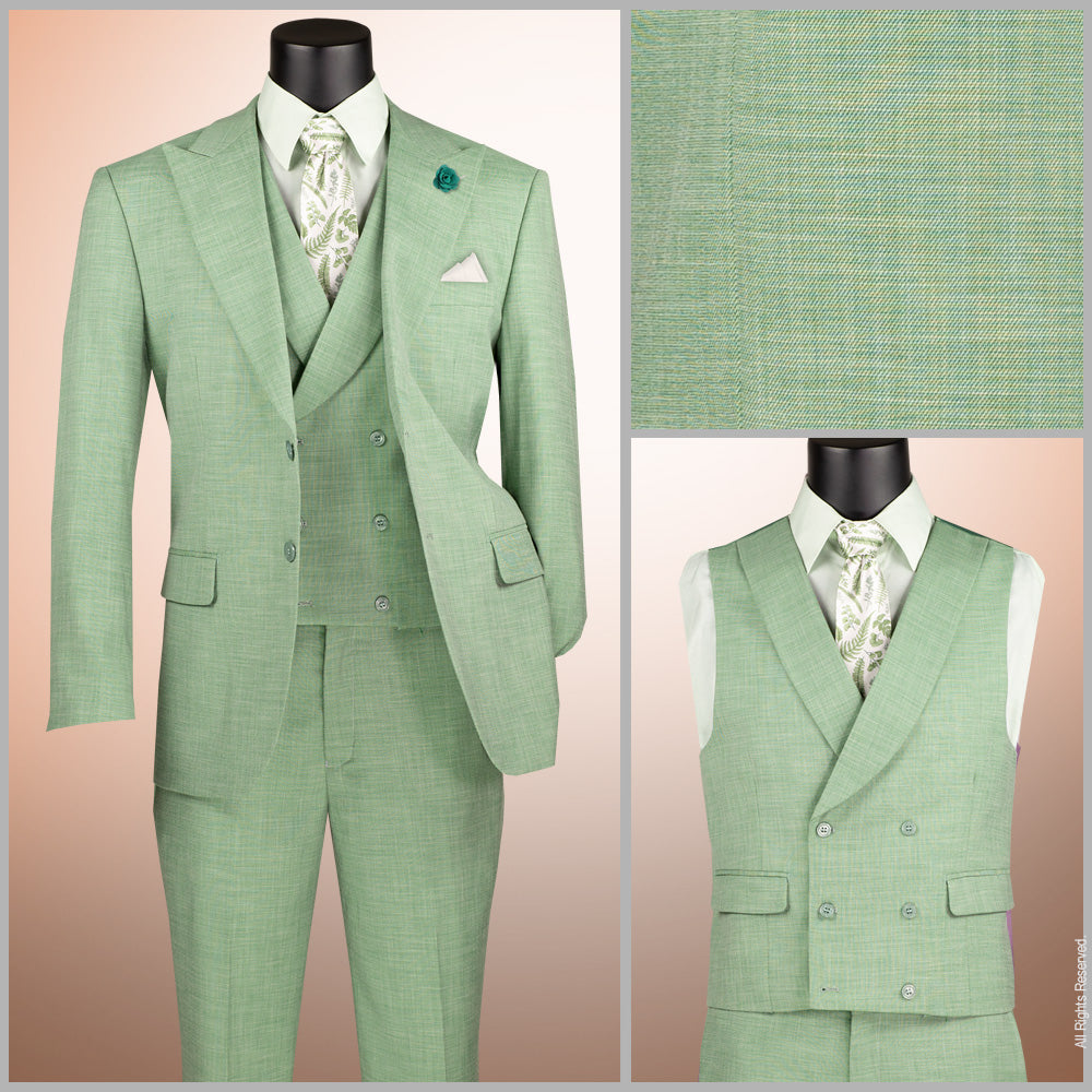 Vinci Modern Fit 3pc Stretch Suit w/Adjustable Waistband (Light Green)