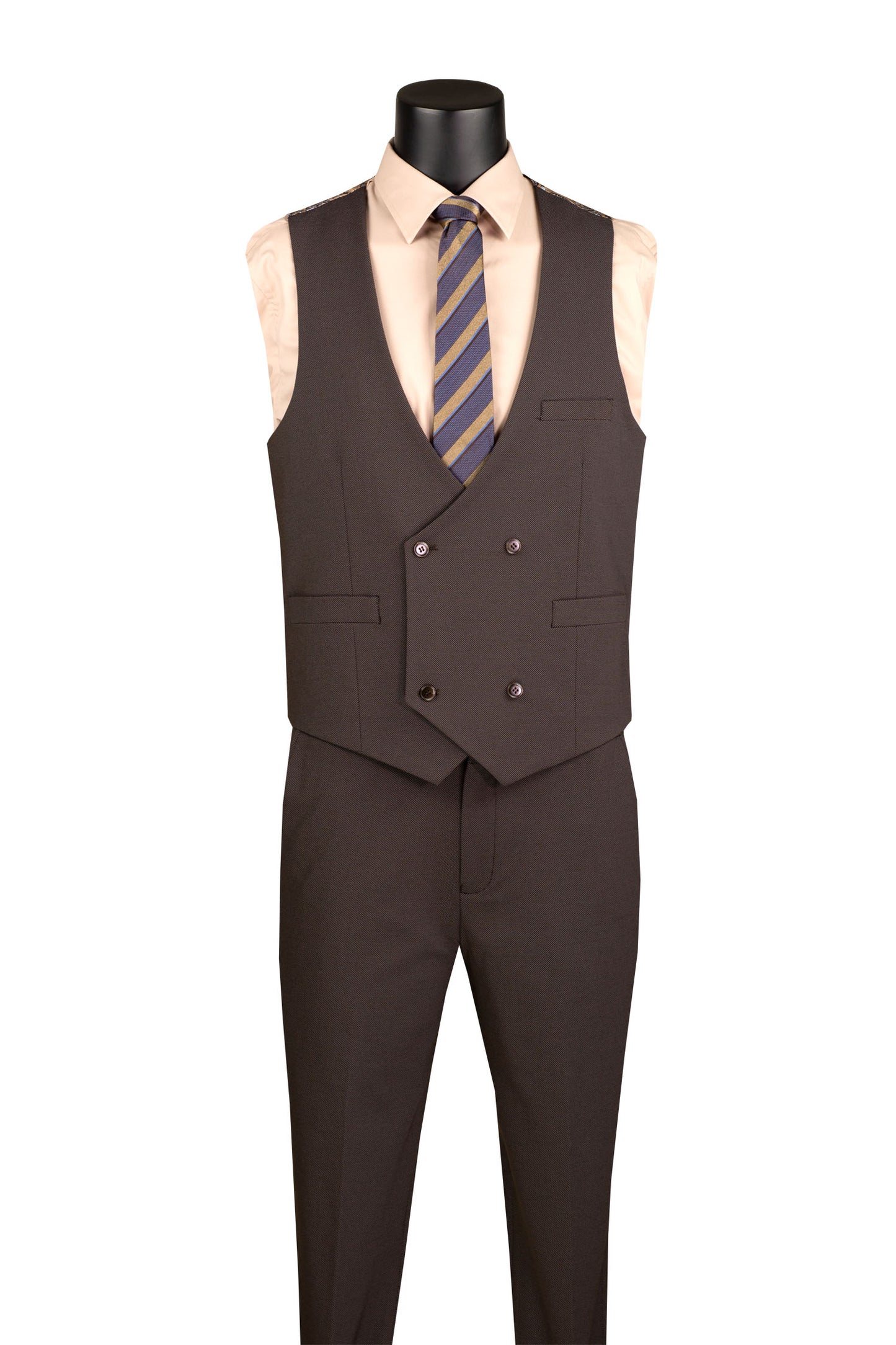 Vinci 3pc Super Stretch Fabric w/Adjustable Waistband Suit (Brown)