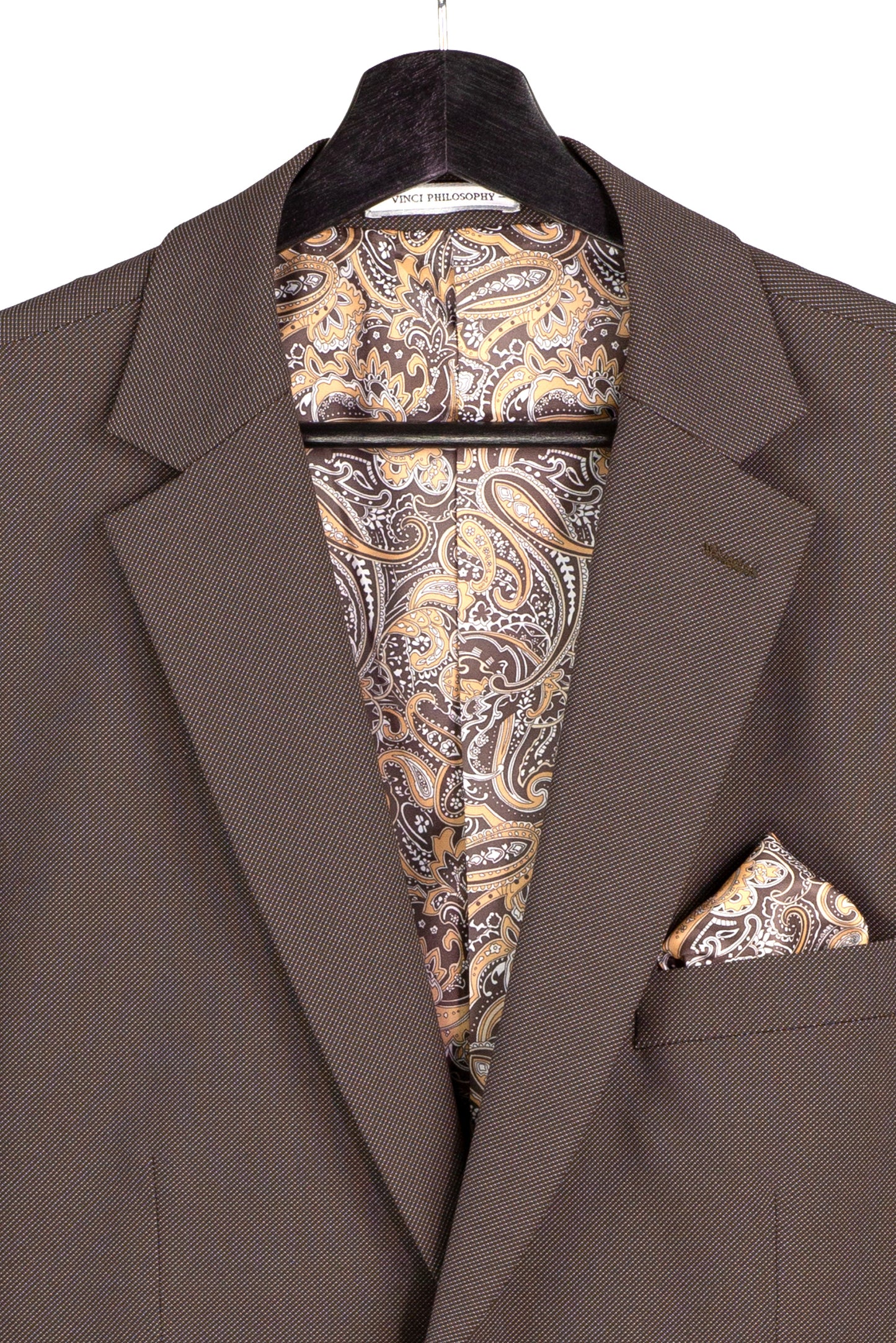 Vinci 3pc Super Stretch Fabric w/Adjustable Waistband Suit (Brown)