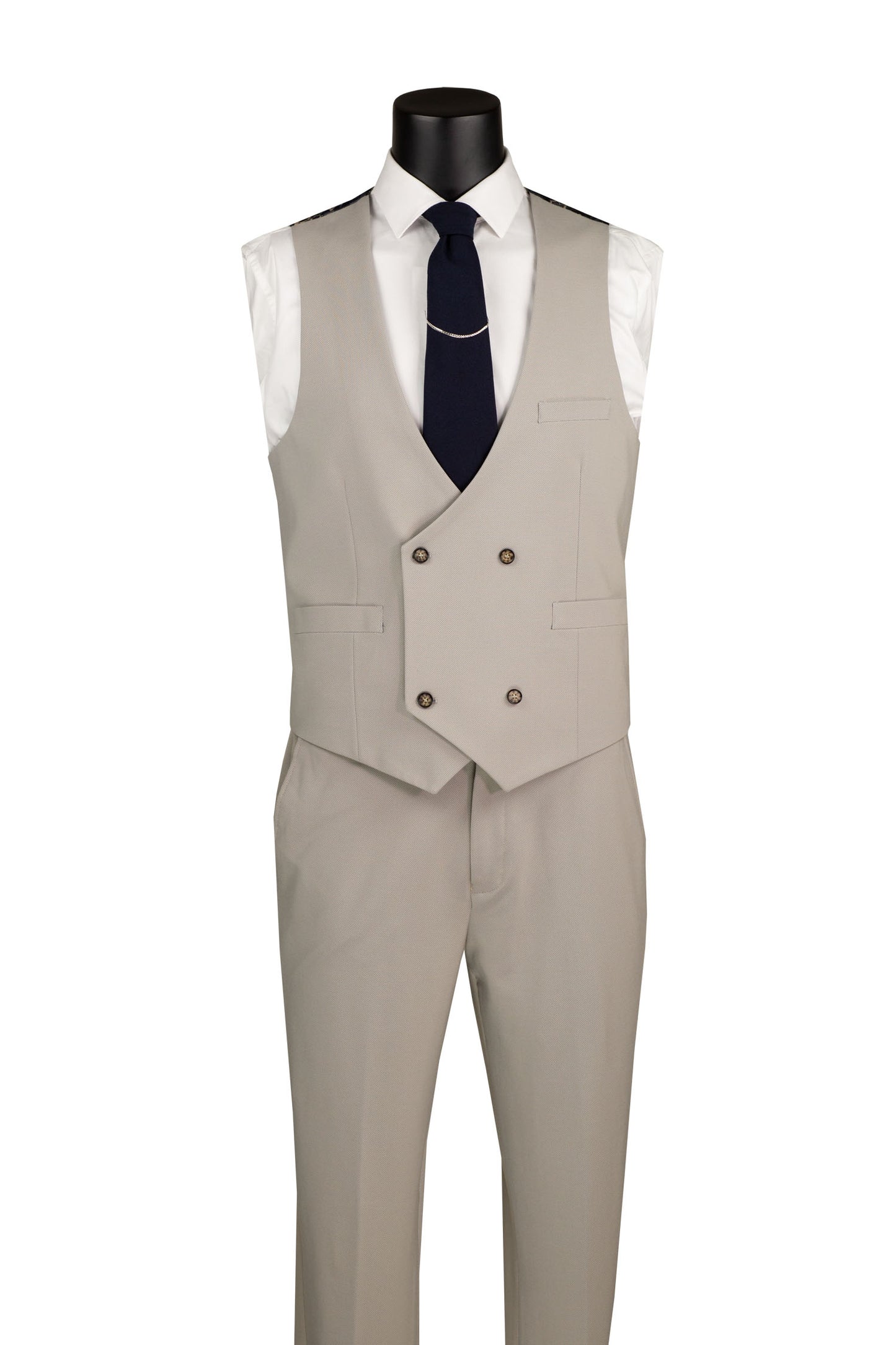 Vinci 3pc Super Stretch Fabric w/Adjustable Waistband Suit (Tan)