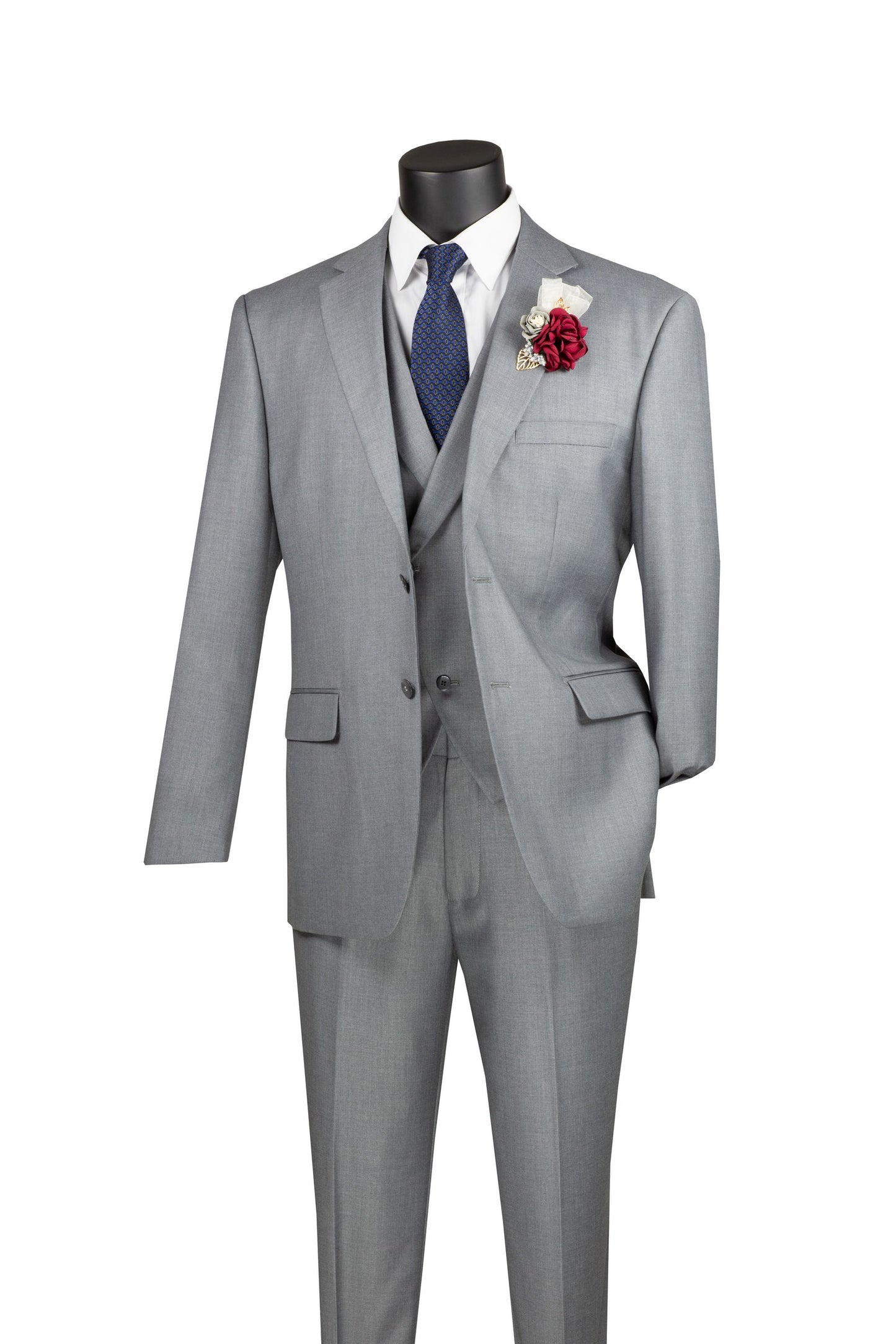Vinci 3pc Modern Fit w/Lapel Vest & Adjustable Waistband Suit (Light Gray)