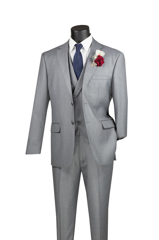 Vinci 3pc Modern Fit w/Lapel Vest & Adjustable Waistband Suit (Light Gray)