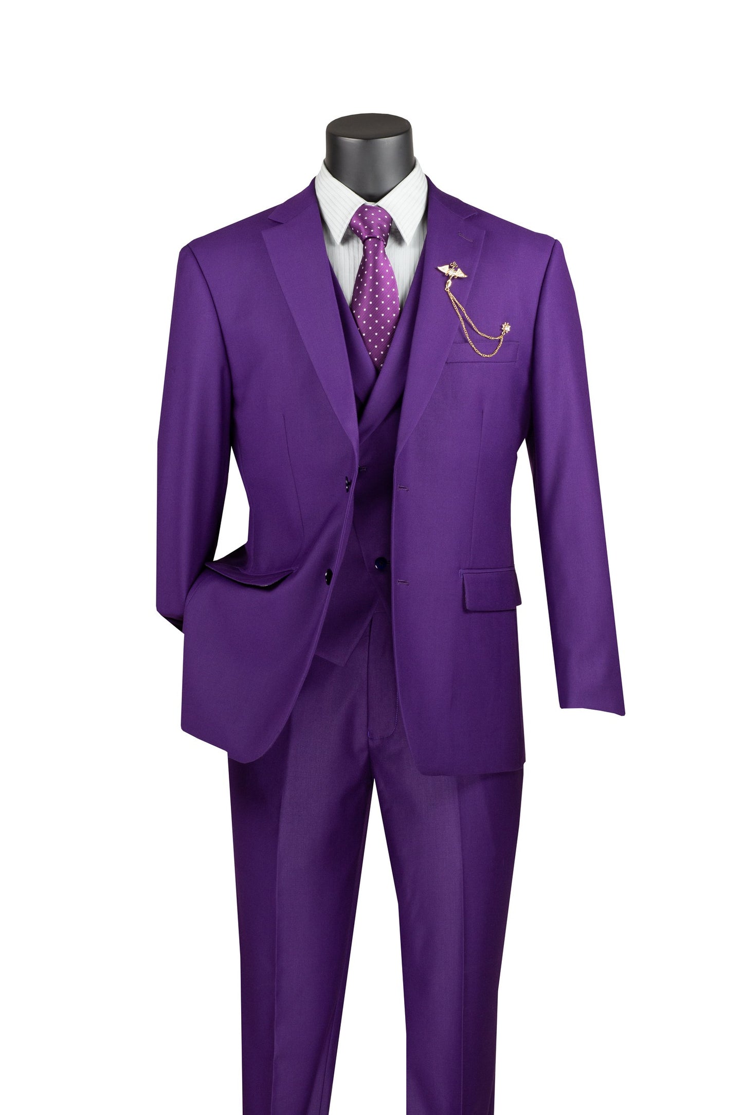 Vinci 3pc Modern Fit w/Lapel Vest & Adjustable Waistband Suit (Purple)