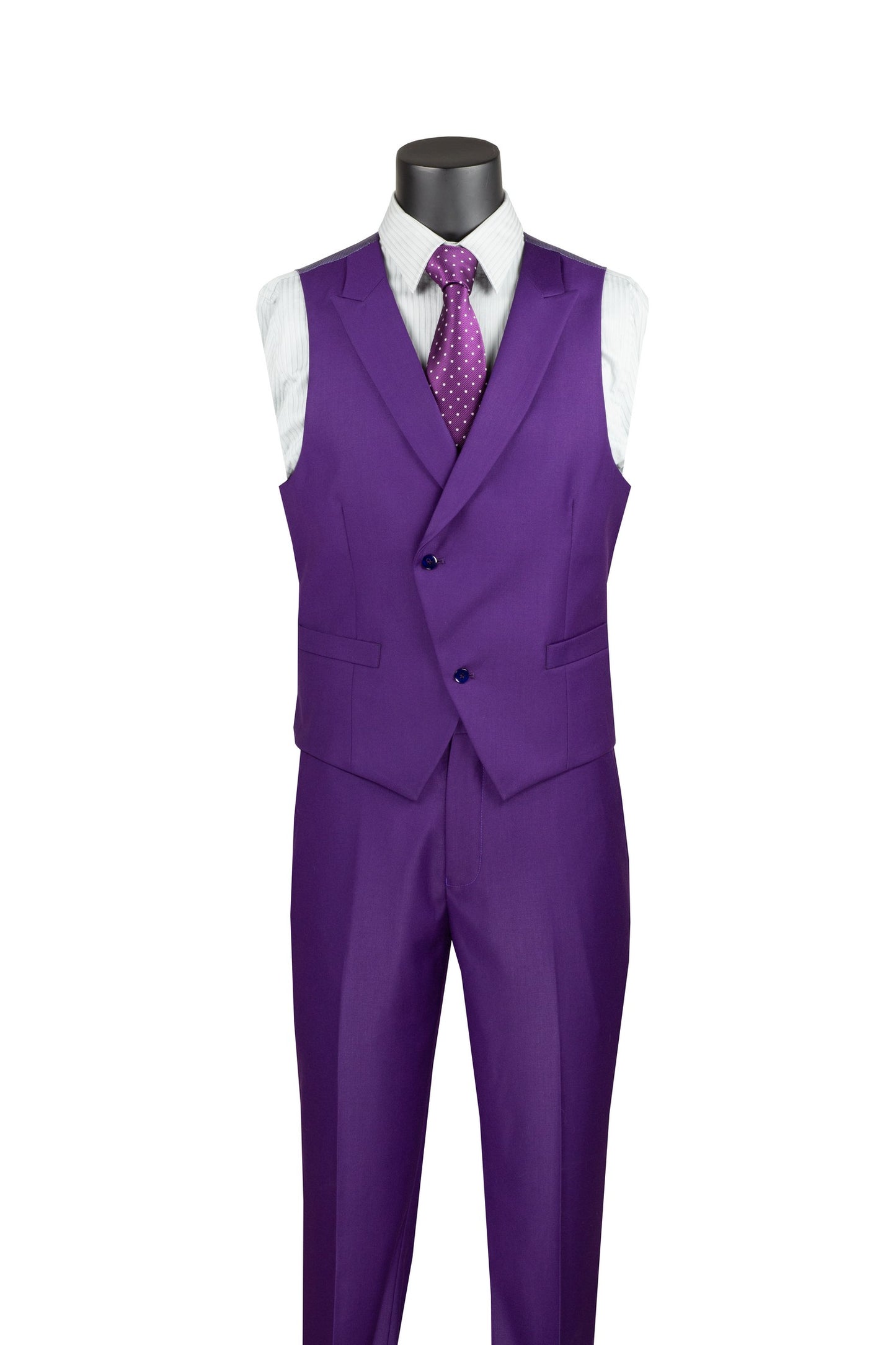 Vinci 3pc Modern Fit w/Lapel Vest & Adjustable Waistband Suit (Purple)