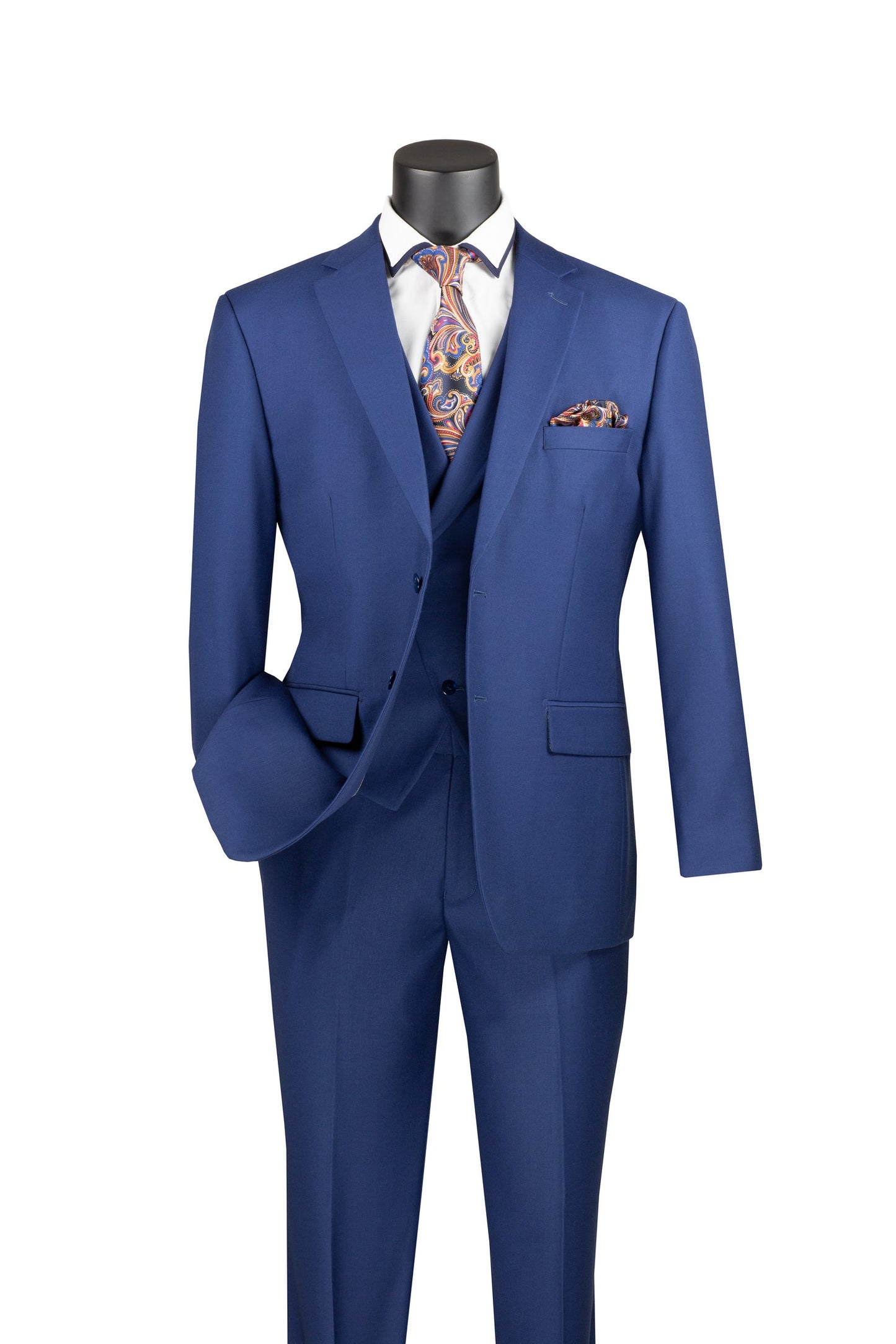 Vinci 3pc Modern Fit w/Lapel Vest & Adjustable Waistband Suit (Blue)