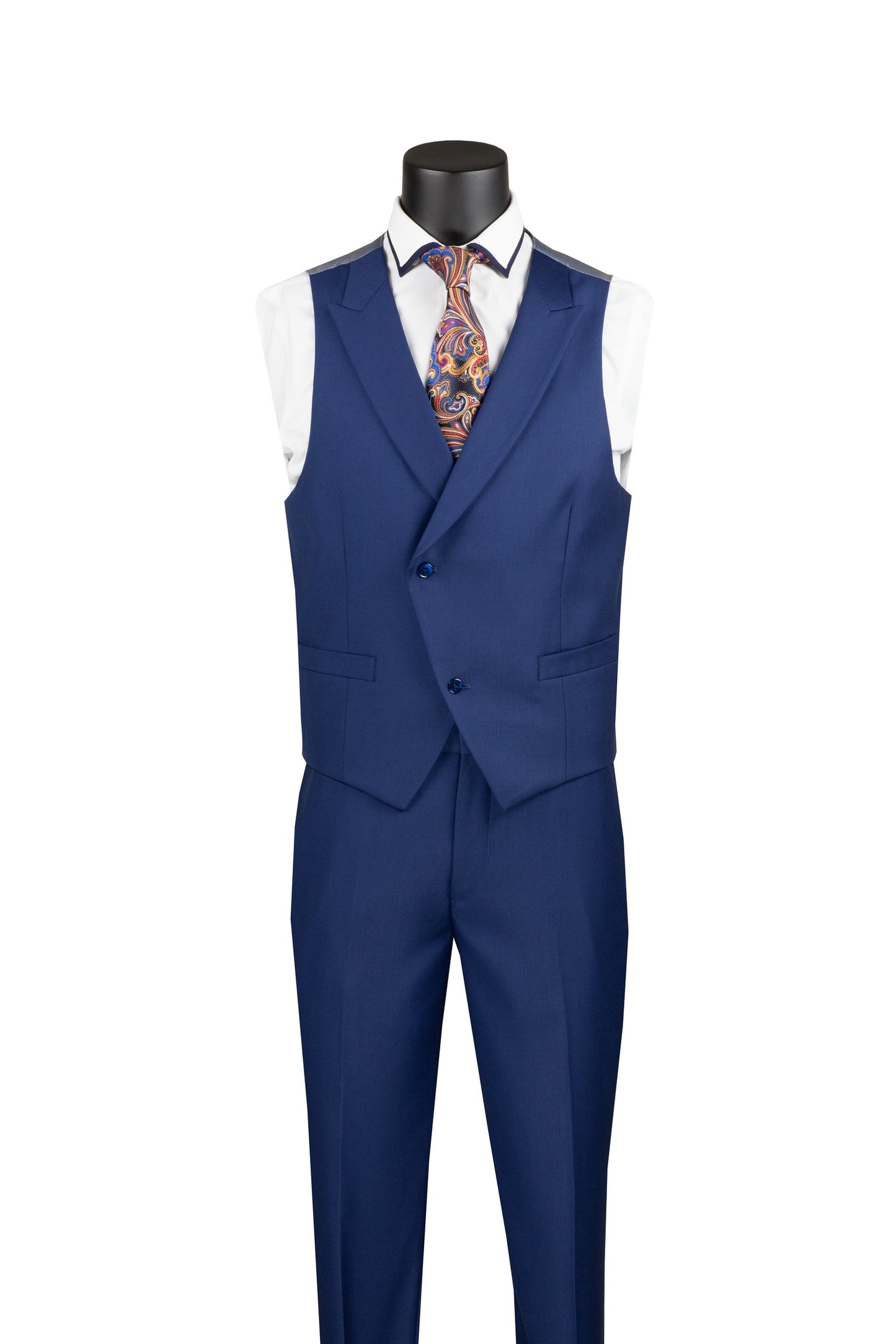 Vinci 3pc Modern Fit w/Lapel Vest & Adjustable Waistband Suit (Blue)