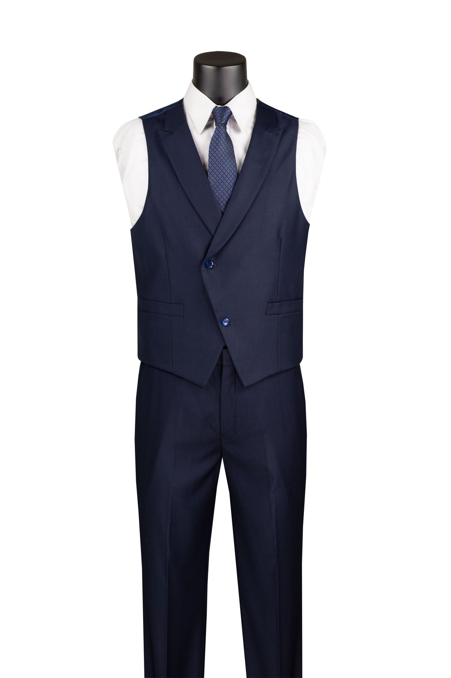 Vinci 3pc Modern Fit w/Lapel Vest & Adjustable Waistband Suit (Navy)