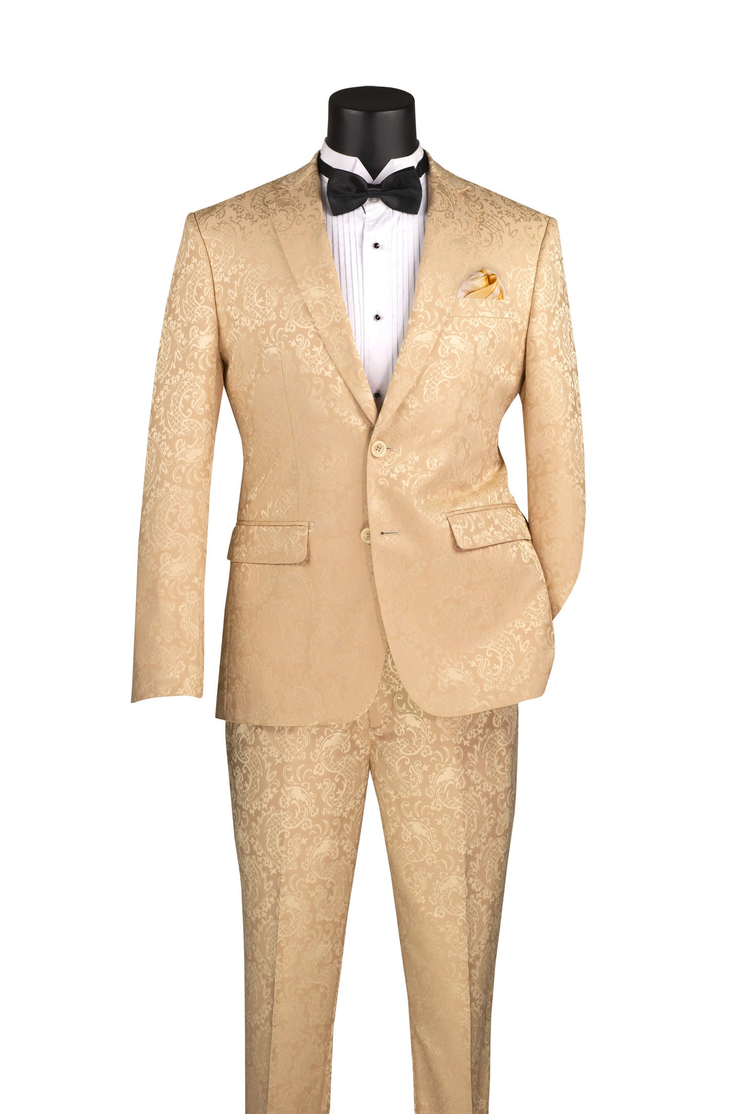 Vinci 2pc Slim Fit Paisley Jacquard Suit (Beige)