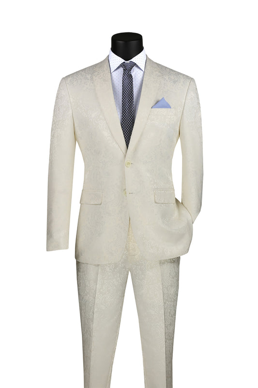 Vinci 2pc Slim Fit Paisley Jacquard Suit (Ivory)