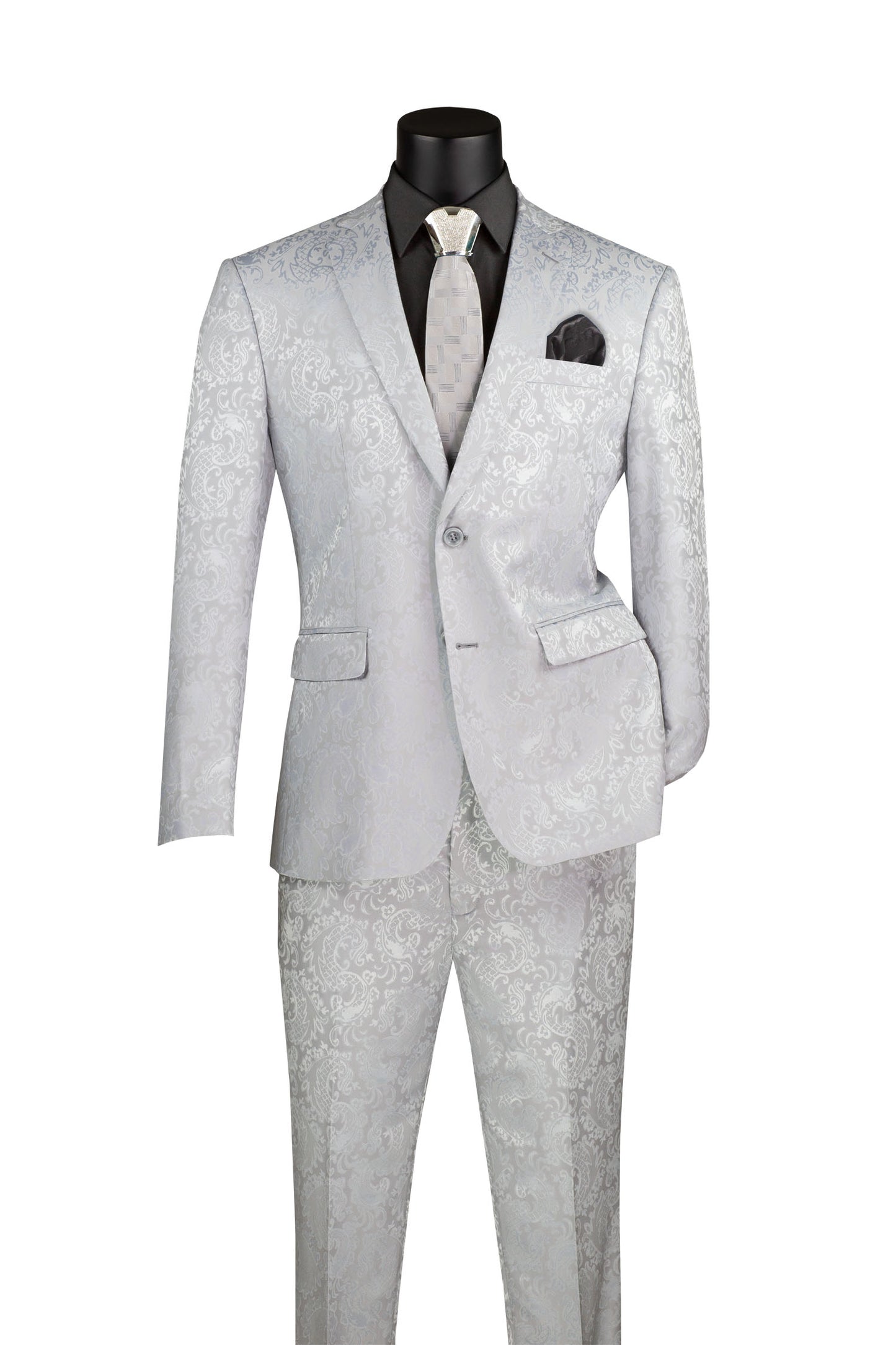 Vinci 2pc Slim Fit Paisley Jacquard Suit (Silver)