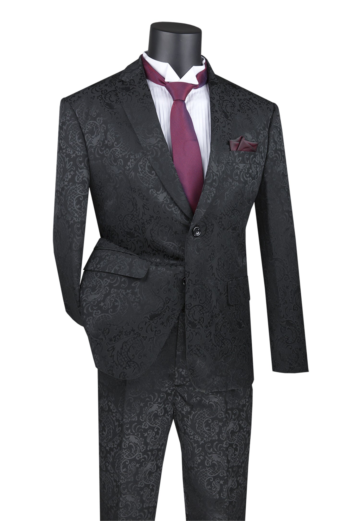 Vinci 2pc Slim Fit Paisley Jacquard Suit (Black)