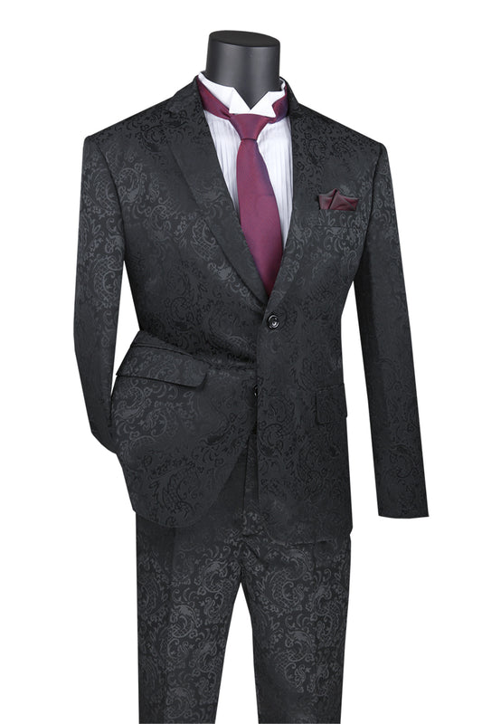 Vinci 2pc Slim Fit Paisley Jacquard Suit (Black)