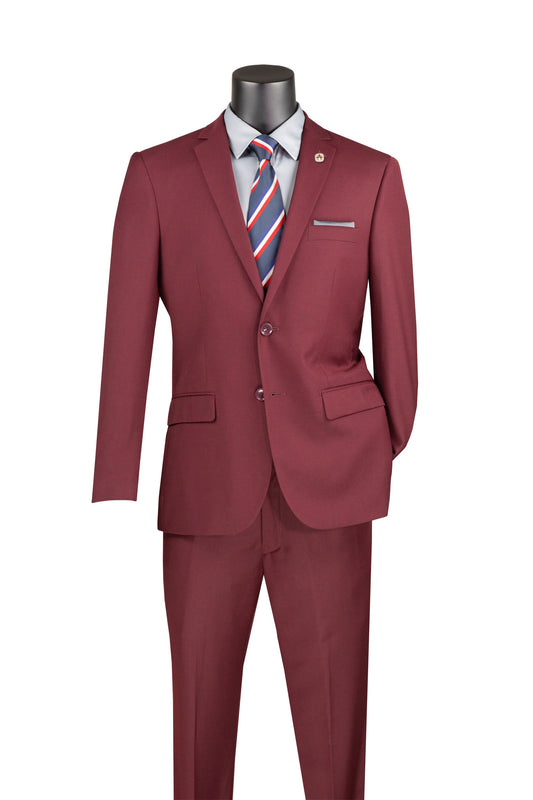 Vinci 2pc Slim Fit Single Breasted 2 button Suit (Burgundy)