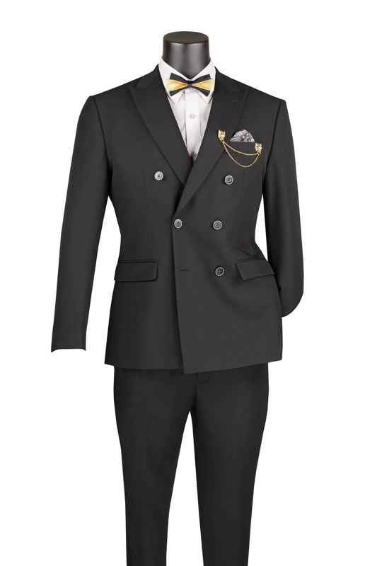 Vinci 2pc Slim Fit Double Breasted Stretch Fabric Suit (Black)