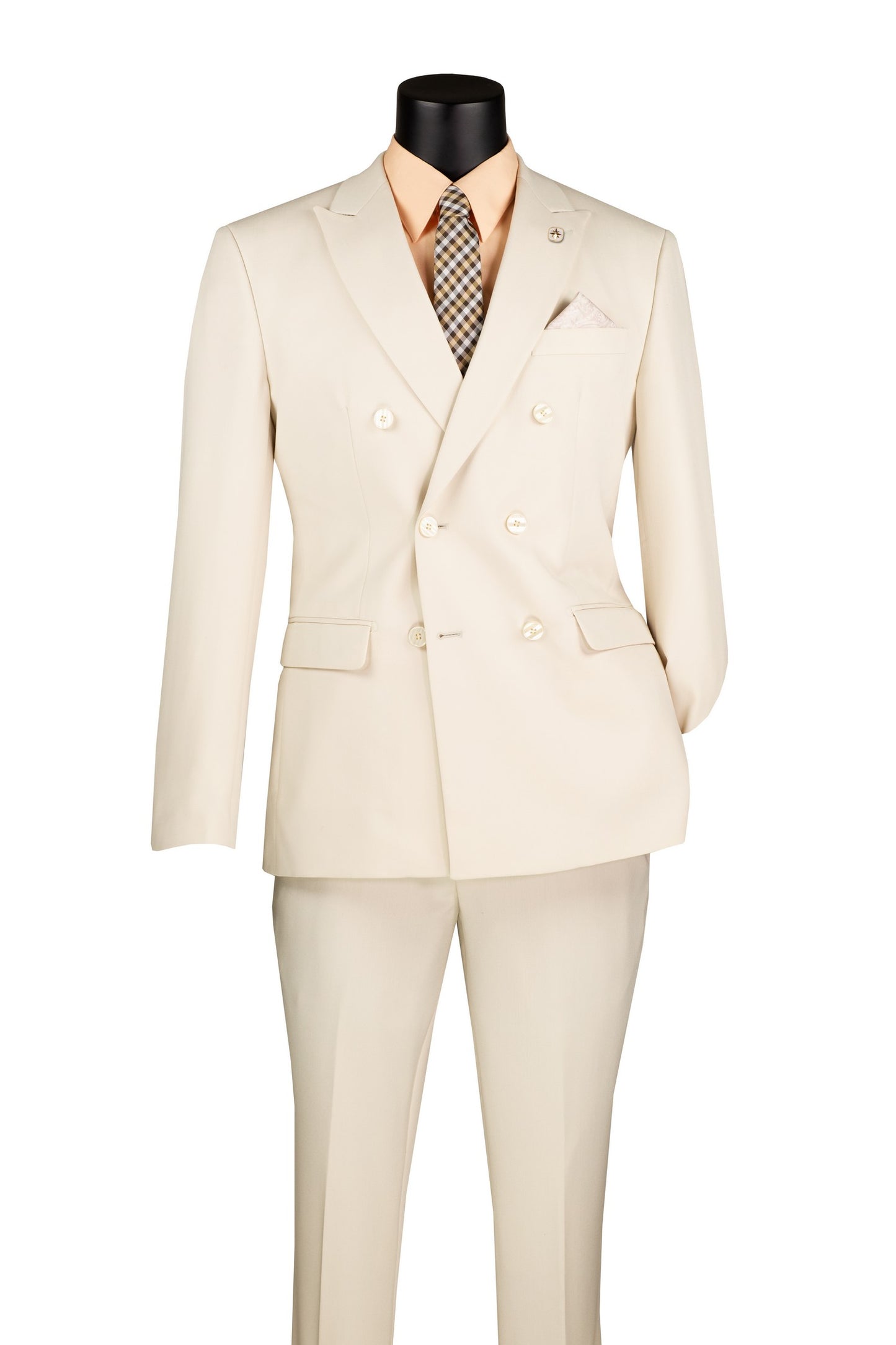 Vinci 2pc Slim Fit Double Breasted Stretch Fabric Suit (Bone White)