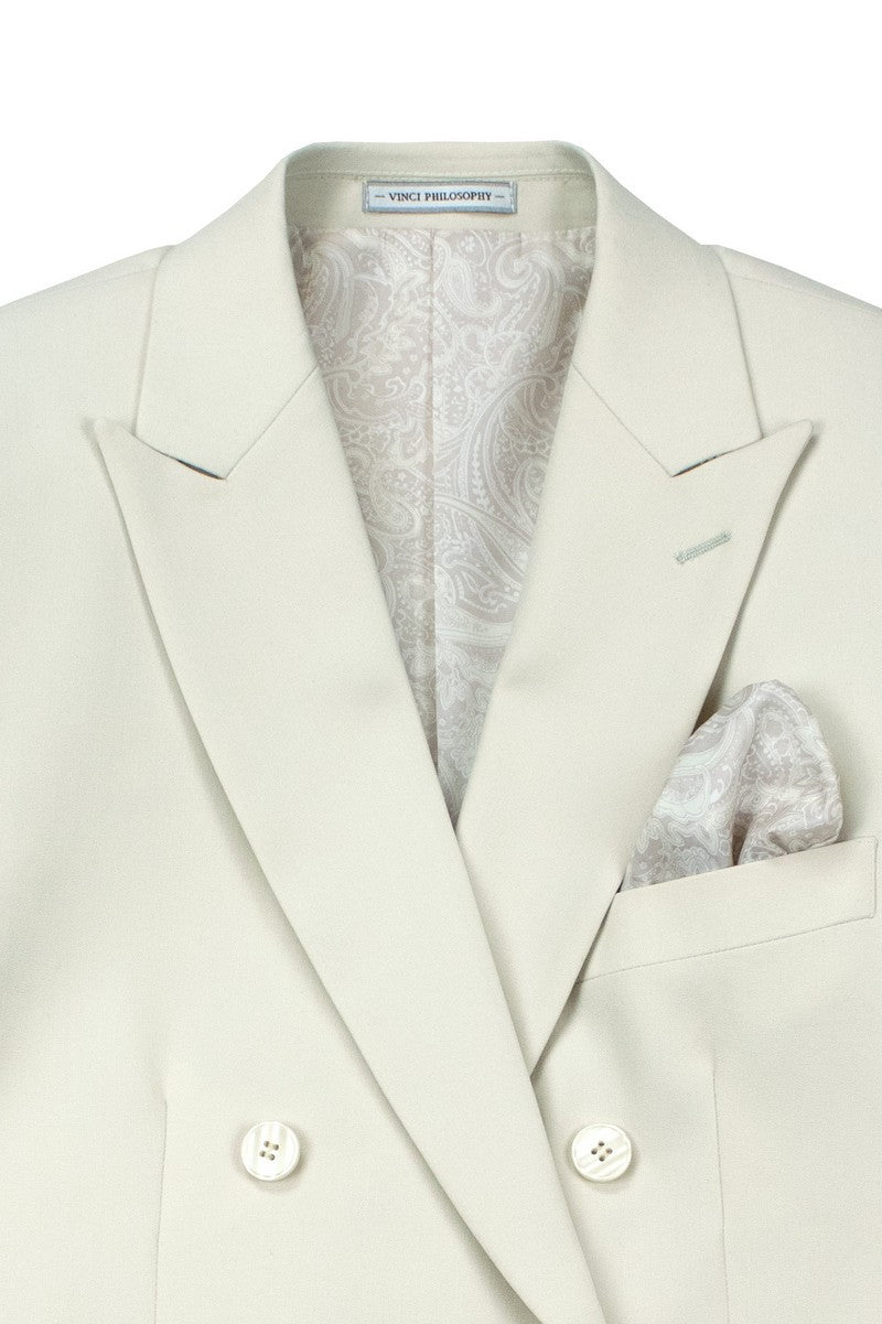 Vinci 2pc Slim Fit Double Breasted Stretch Fabric Suit (Bone White)