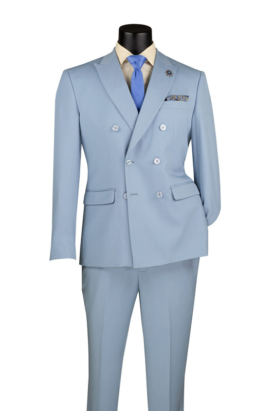 Vinci 2pc Slim Fit Double Breasted Stretch Fabric Suit (Ice Blue)