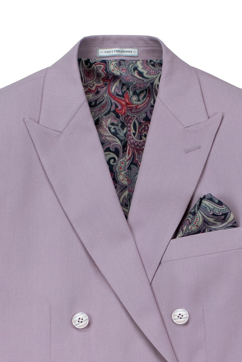 Vinci 2pc Slim Fit Double Breasted Stretch Fabric Suit (Lilac)