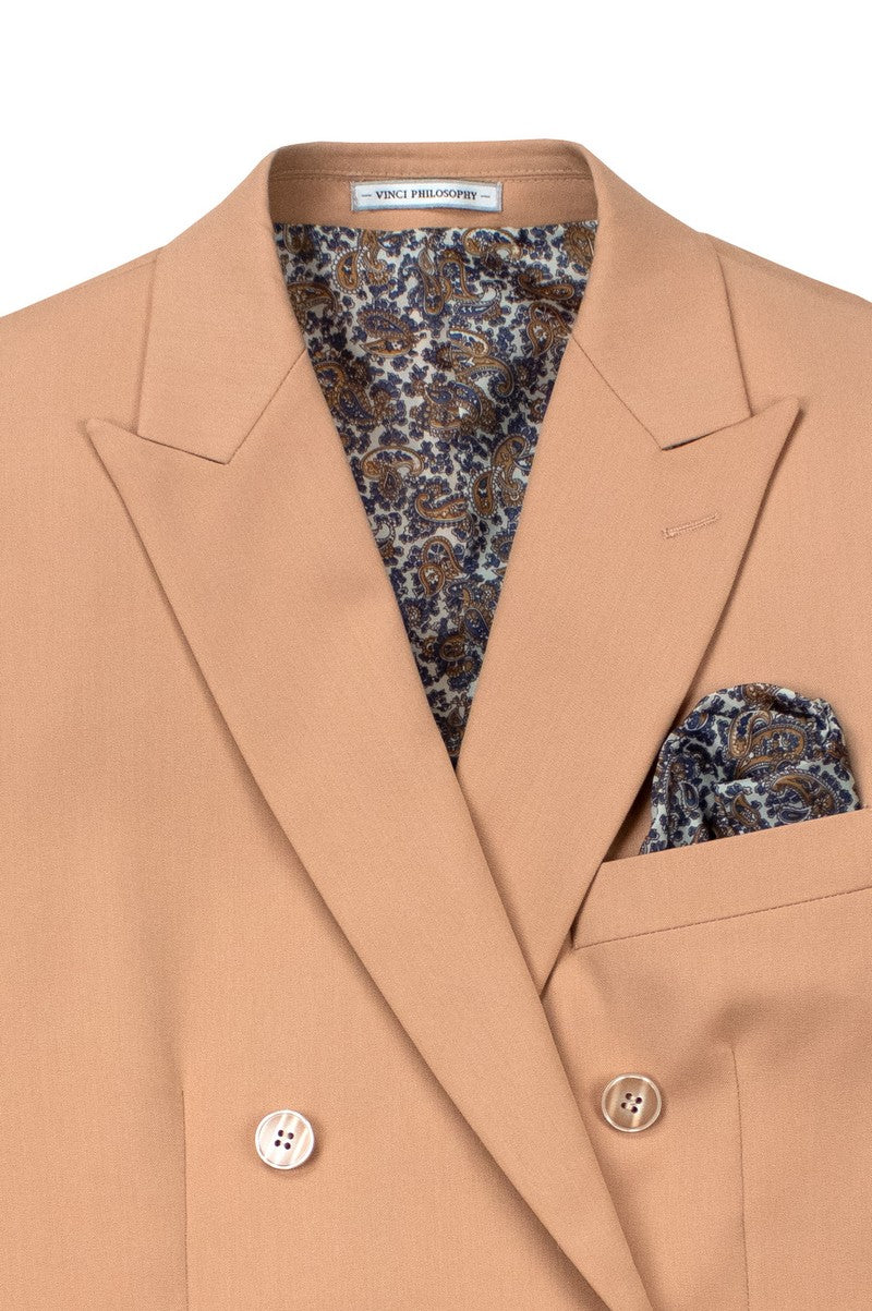 Vinci 2pc Slim Fit Double Breasted Stretch Fabric Suit (Peach)