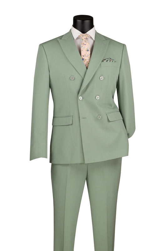 Vinci 2pc Slim Fit Double Breasted Stretch Fabric Suit (Sage)