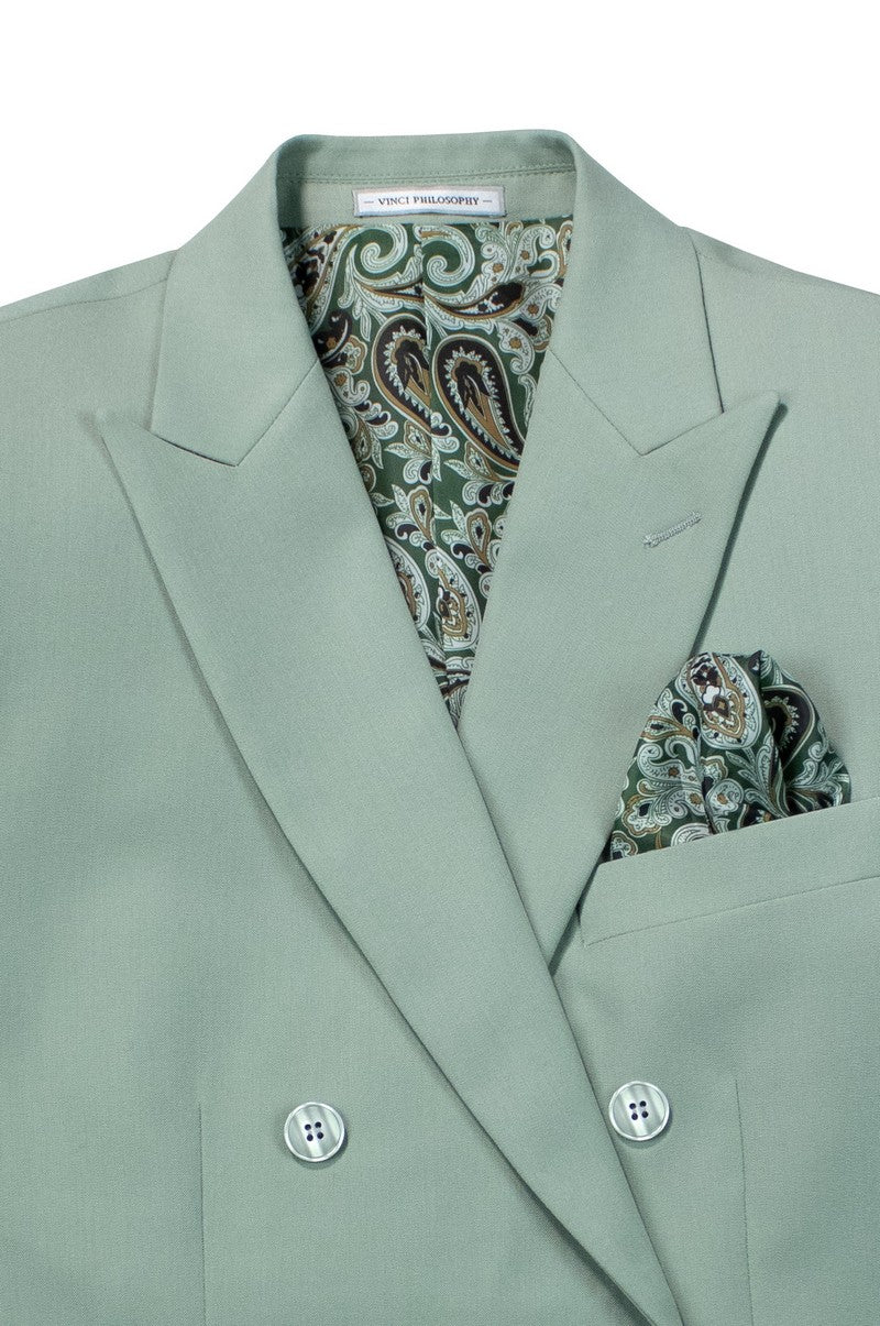 Vinci 2pc Slim Fit Double Breasted Stretch Fabric Suit (Sage)