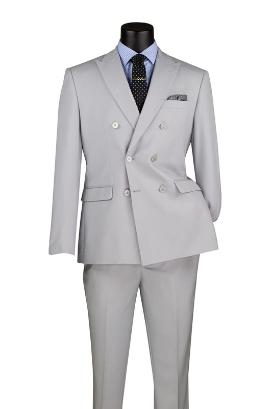 Vinci 2pc Slim Fit Double Breasted Stretch Fabric Suit (Silver)