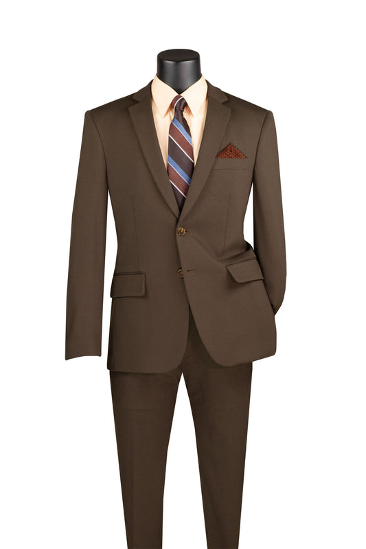 Vinci 2pc Slim Fit Single Breasted Super Stretch Suit w/Adjustable Waist (Brown)