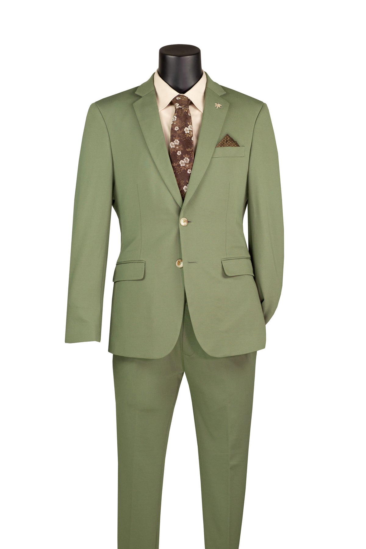 Vinci 2pc Slim Fit Single Breasted Super Stretch Suit w/Adjustable Waist (Light Olive)