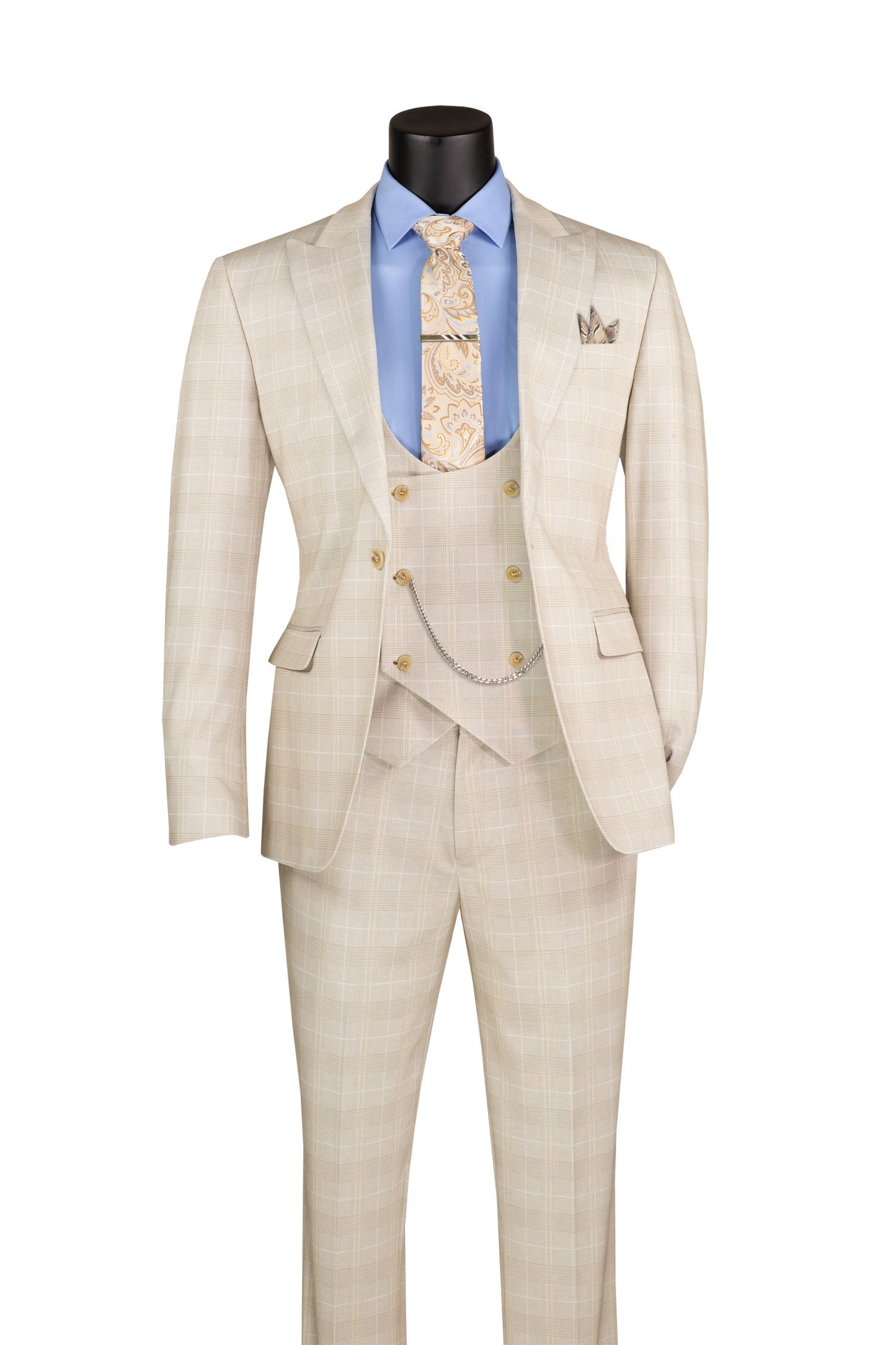 Vinci 3pc Slim Fit Super Stretch Glen Plaid Suit (Birch)
